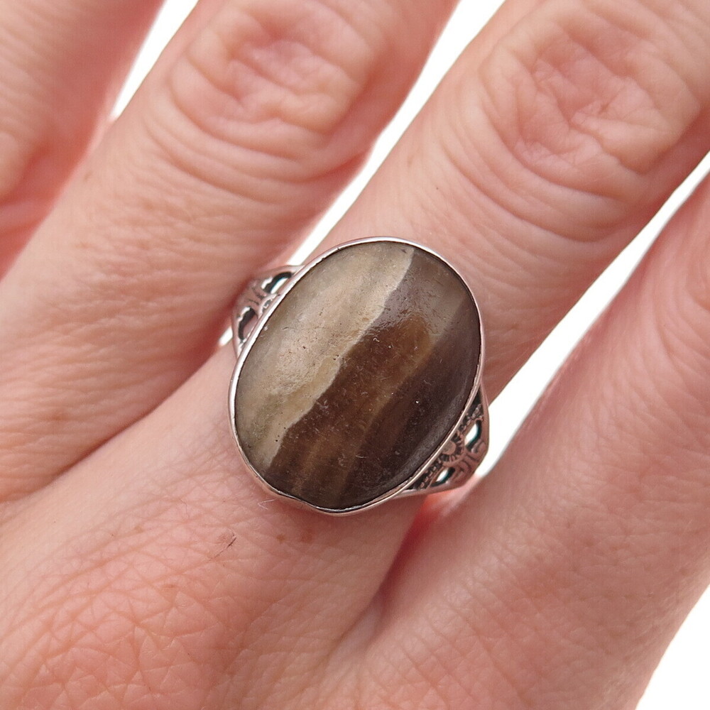 925 Sterling Silver Antique Art Deco Real Jasper Oxidized Ring Size 8.25